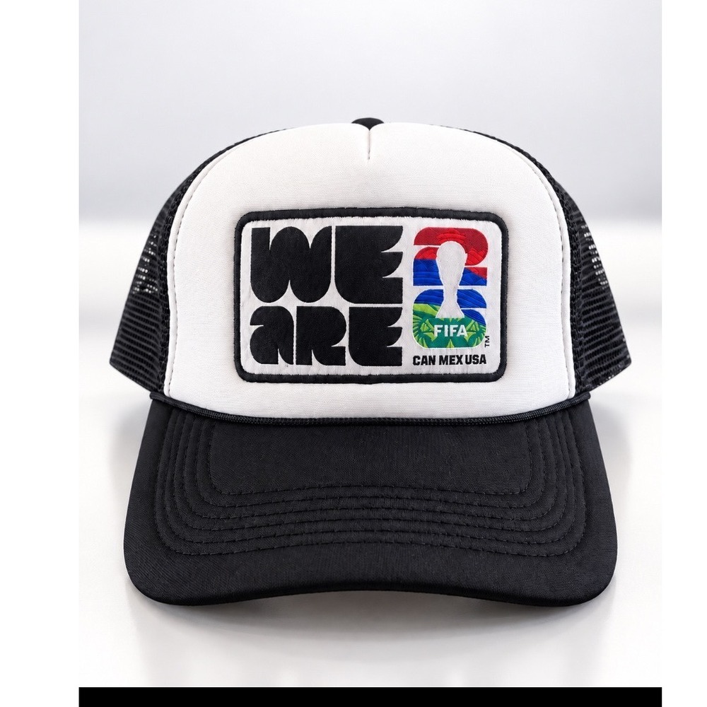 FIFA World Cup 26 We Are Foam Trucker Hat Snapback Black White CAN MEX USA